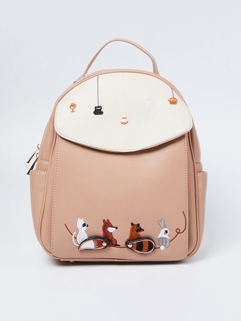 

Ginger by Lifestyle Women Beige & Cream-Coloured Graphic Backpack