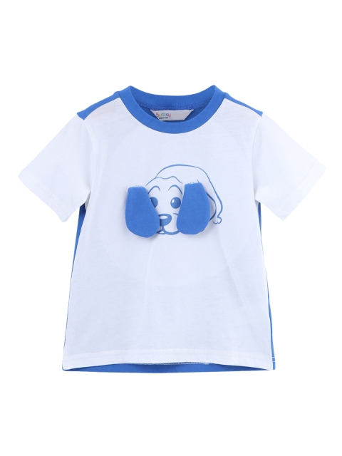 

Beebay Boys Blue White Printed Round Neck Pure Cotton T-shirt