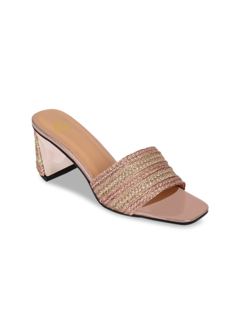 

Sole To Soul Women Peach-Coloured Woven Design Heels