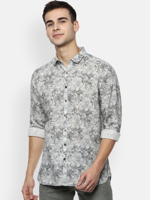 

V Dot Men Grey Slim Fit Printed Casual Shirt