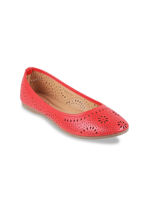 

Metro Women Red Textured Laser Cut Ballerinas
