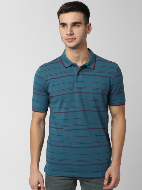 

Peter England Casuals Men Teal Striped Polo Collar T-shirt