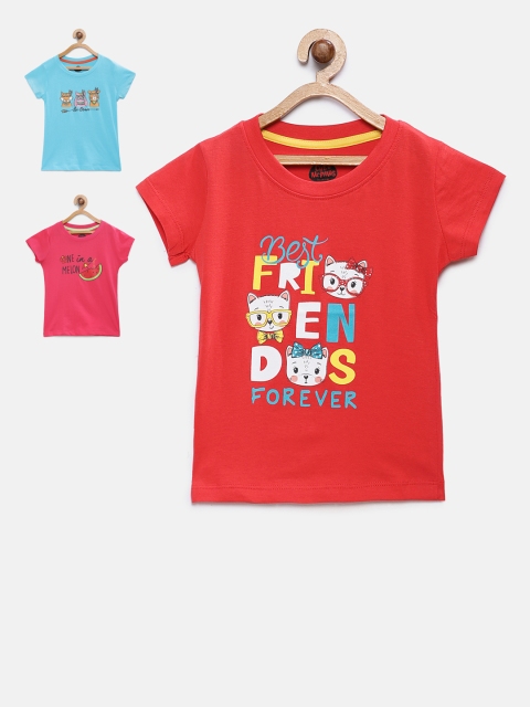 

Cub McPaws Girls Pack of 3 Printed Round Neck T-shirt, Blue