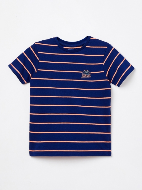 

Fame Forever by Lifestyle Boys Navy Blue & Orange Striped Round Neck T-shirt