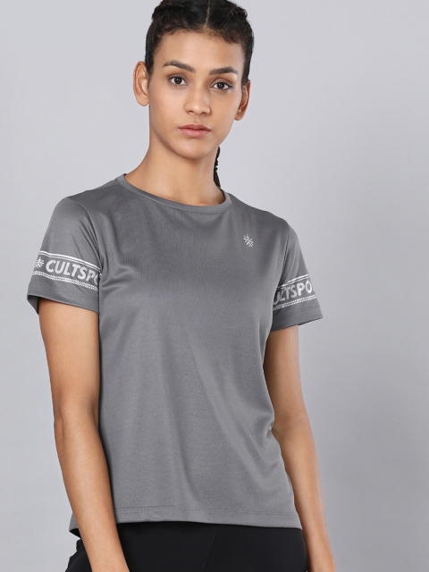 

Cultsport Women Grey Solid Round Neck T-shirt