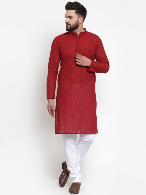 

Jompers Men Red & White Printed Kurta with Churidar