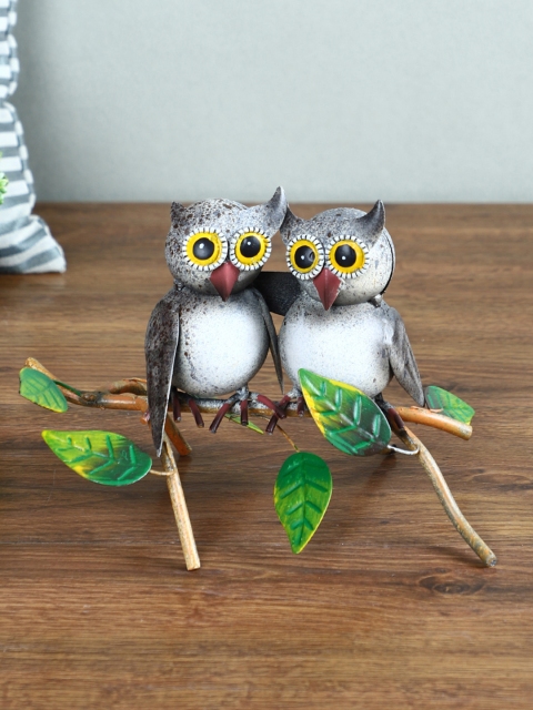

TIED RIBBONS Grey & Brown Decorative Birds Showpiece