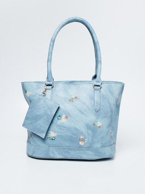 

Ginger by Lifestyle Blue Embroidered Shoulder Bag