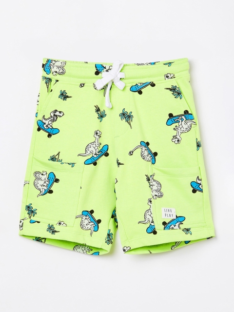 Fame Forever by Lifestyle Boys Green Printed Regular Fit Regular Shorts