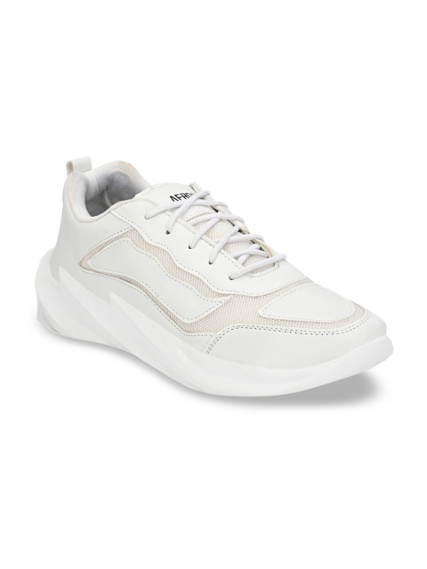 

AfroJack Men White Woven Design Mesh Sneakers