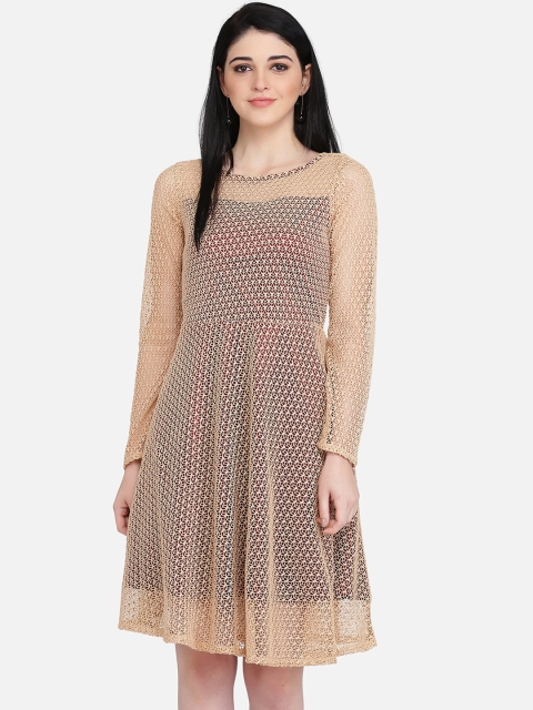 

Eavan Women Beige Self Design Fit and Flare Dress