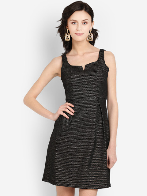 

COVER STORY Women Black & Gold-Coloured Embellished Fit and Flare Jacquard Dress