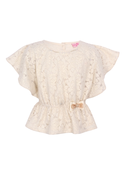 

CUTECUMBER Girls Cream-Coloured Self Design Peplum Top