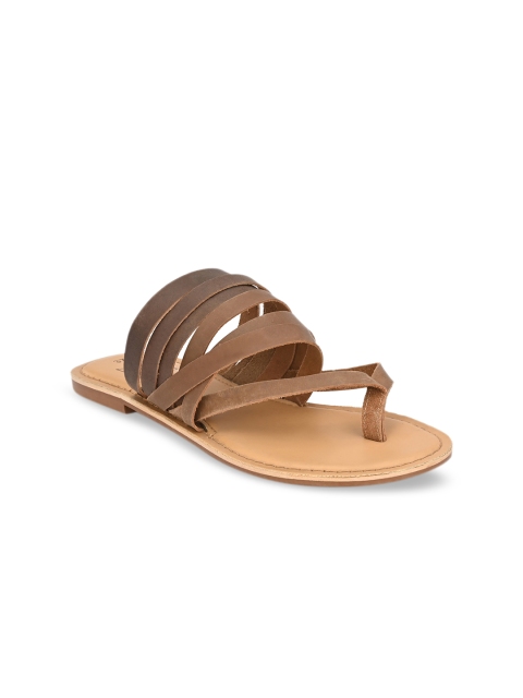 

Zebba Women Brown Solid Leather Open Toe Flats