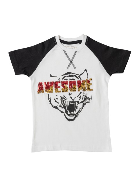 

Kid Studio Boys White & Black Sequinned Round Neck T-shirt