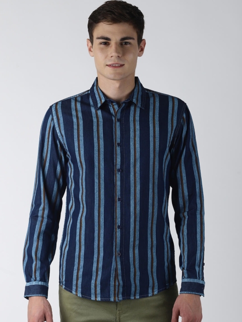 

Blue Saint Men Blue Slim Fit Striped Casual Shirt