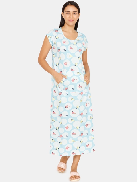 

Zivame Women Blue Printed Nightdress
