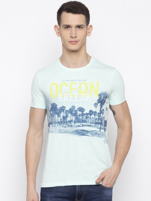 

SPYKAR Men Teal Blue Printed Round Neck T-shirt