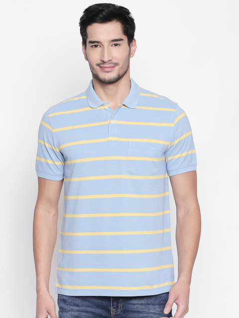 

BYFORD by Pantaloons Men Blue & Yellow Striped Polo Collar T-shirt