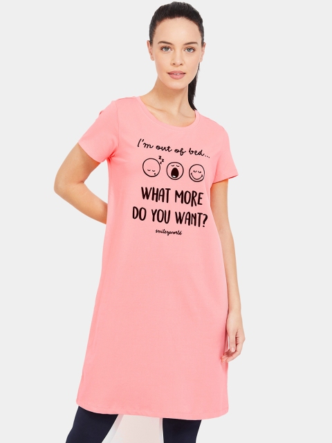 

Ginger by Lifestyle Women Pink & Black Printed Sleep Shirt