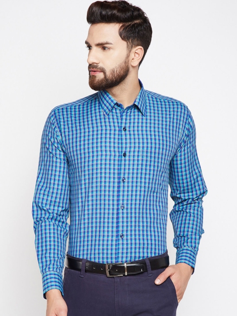 

Hancock Men Blue & Green Slim Fit Checked Formal Shirt
