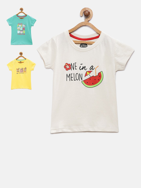 

Cub McPaws Girls Pack of 3 Printed Round Neck T-shirt, Yellow