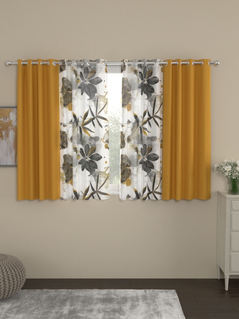 

ROSARA HOME Mustard & Black Set of 4 Window Curtains