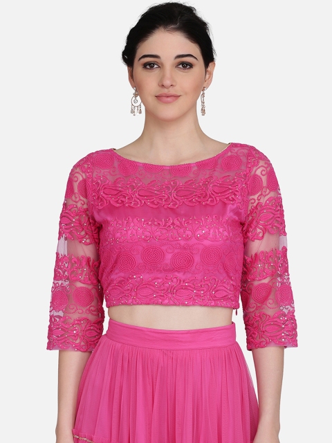 

Ojjasvi Women Magenta Embellished Ethnic Crop Top