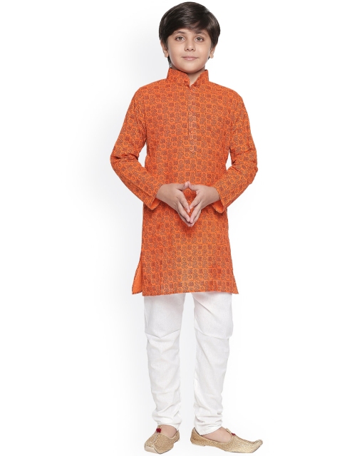 

Jeetethnics Boys Orange & White Printed Kurta with Pyjamas