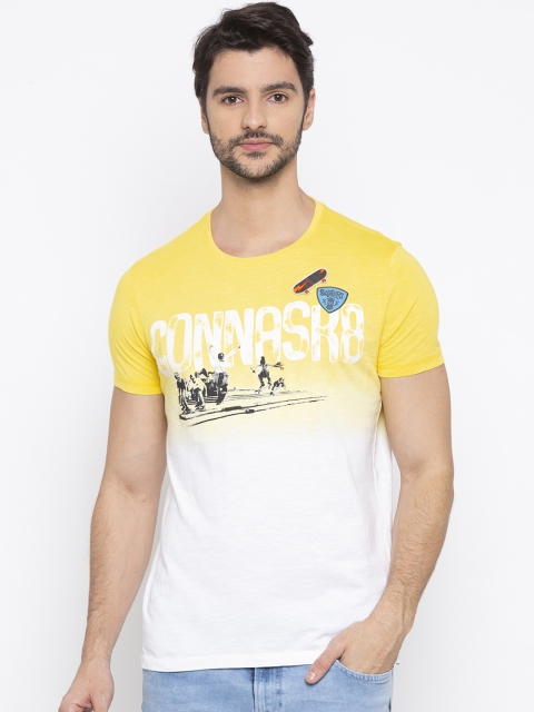 

SPYKAR Men Yellow Printed Round Neck T-shirt