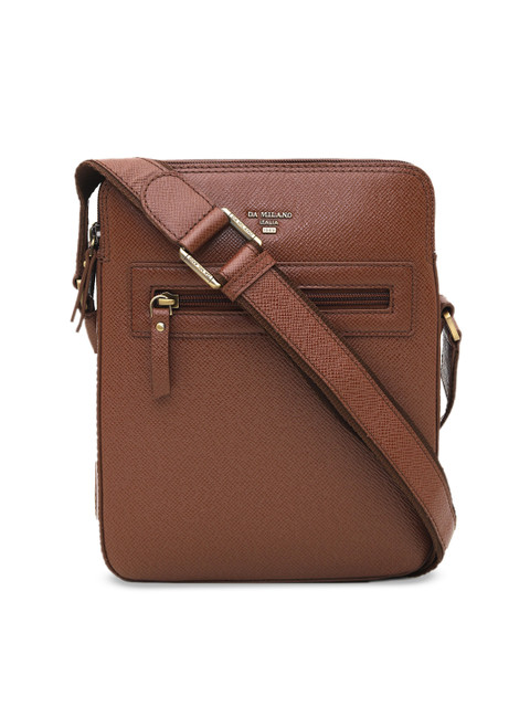 

Da Milano Men Brown Textured Leather Messenger Bag