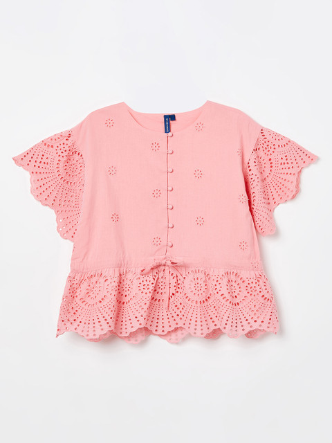 

Fame Forever by Lifestyle Girls Peach-Coloured Solid A-Line Top