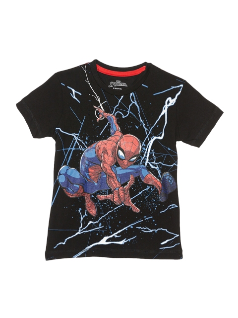 

Kids Ville Boys Black Spiderman Printed Round Neck T-shirt