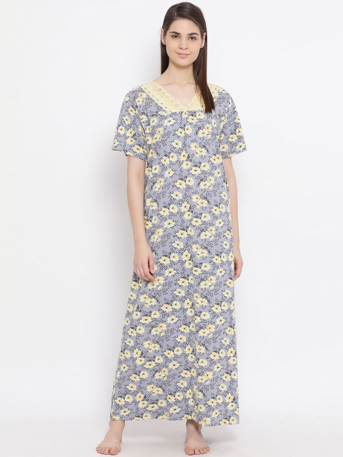 Kanvin Grey & Yellow Printed Nightdress