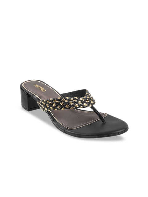 

Metro Women Black & Gold-Toned Woven Design Heels