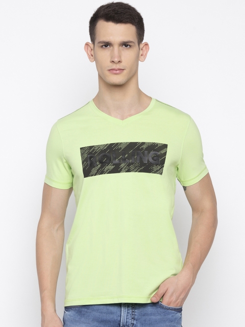 

SPYKAR Men Green Printed V-Neck T-shirt