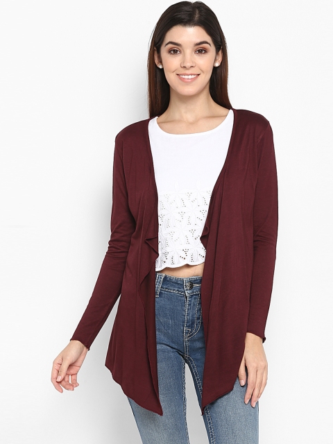 

Color Cocktail Women Maroon Solid Open Front Shrug