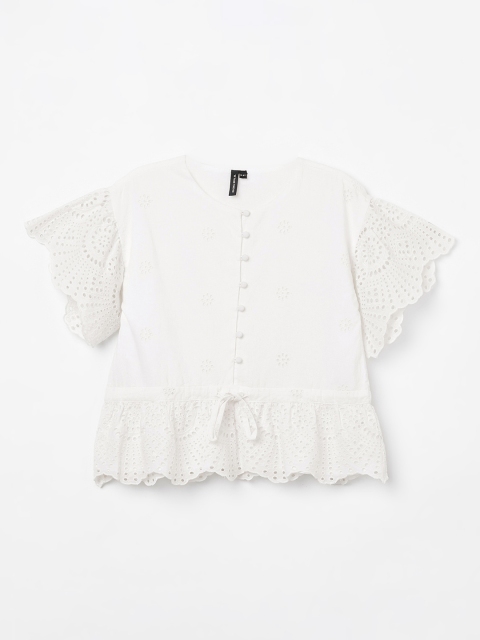 

Fame Forever by Lifestyle Girls White Solid A-Line Pure Cotton Top