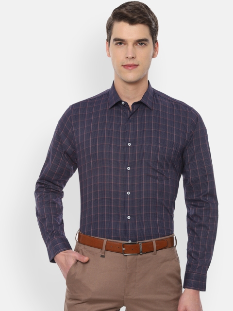 

Van Heusen Men Navy Blue & Brown Slim Fit Checked Formal Shirt