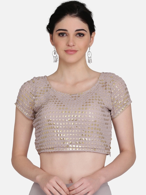 

Ojjasvi Women Grey Embellished Ethnic Crop Top