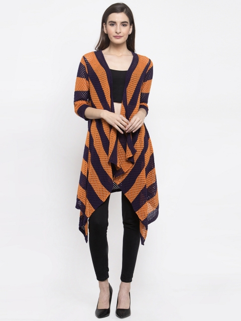 

Kalt Women Purple & Orange Striped Open Front Shrug