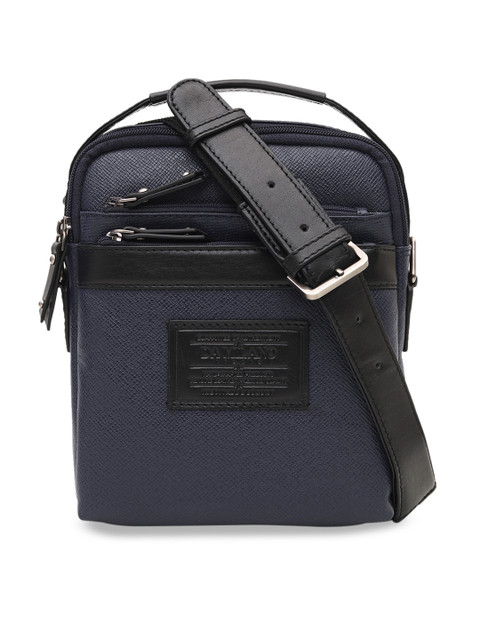 

Da Milano Men Navy Blue Textured Leather Messenger Bag