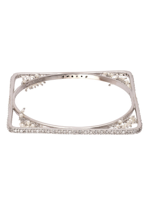 

Zariin Silver-Plated & White Zircon Studded & Pearl Embellished Bangle