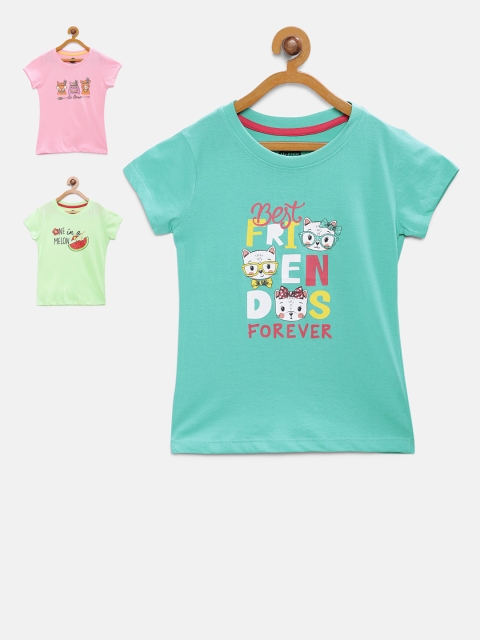 

Cub McPaws Girls Pack of 3 Printed Round Neck T-shirt, Pink