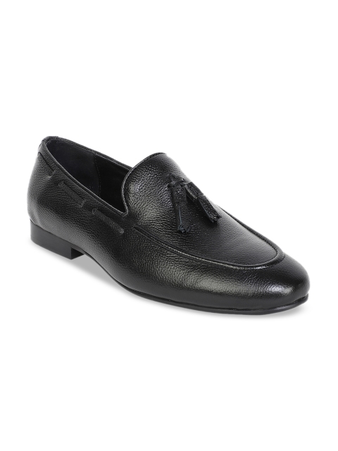 

BERZERI Men Black Leather Loafers