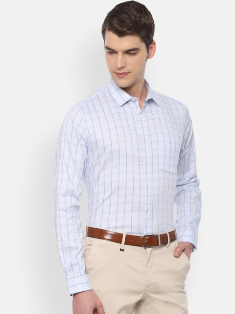 

Van Heusen Men Off-White & Blue Slim Fit Checked Formal Shirt