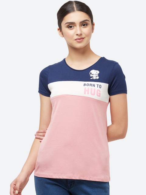 

Free Authority Women Pink & Blue Colourblocked Round Neck T-shirt
