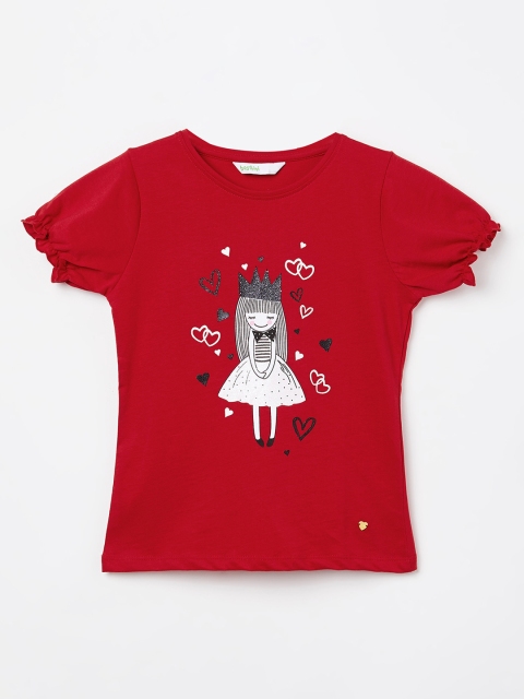 

Bossini Girls Red Printed Knitted Pure Cotton Top