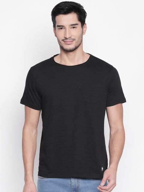 

Urban Ranger by pantaloons Men Black Solid Round Neck Pure Cotton T-shirt
