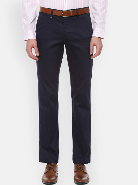 

Van Heusen Men Navy Blue Slim Fit Solid Regular Trousers